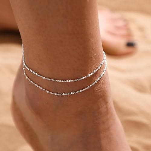LEXODY Silver/Gold Anklets for Women, Sterling Silver Evil Eye Ankle Bracelets for Women Trendy Dainty Waterproof Anklets Set Adjustable Layered Anklet Bracelets for Women Silver Jewelry Gift thumbnail 3
