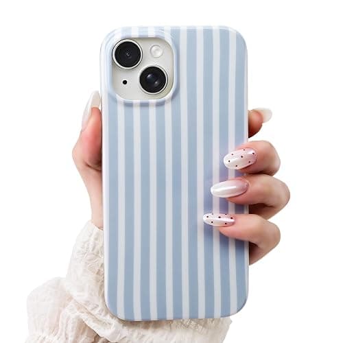 SleekCover Cute Striped Case for iPhone 13/14 6.1",Blue | Non-fade Aesthetic Striped Pattern,Slim Fit,Lightweight,Kawaii Cute iPhone 13/14 Case for Women Girls,Soft TPU - Image 1