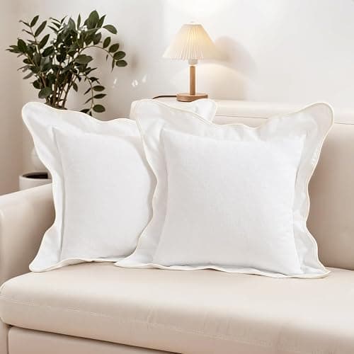 HAUSSY Scalloped Pillow Covers 20x20 Set of 2,Decorative Throw Pillows Cute Aesthetic Preppy Cushion Covers for Couch Bed Living Room,White - Image 1