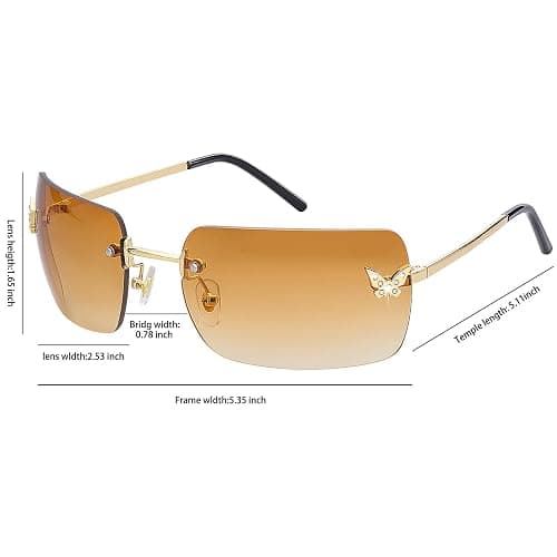 knliwkm Rimless Rectangle Y2k Sunglasses for Women Men Cute Small Clear Frameless Tinted Lens 2000S Fashion Shades Butterfly - Silver, Gradient Pink thumbnail 7