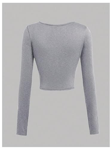 SOLY HUX Girl's 3 Piece Long Sleeve T Shirts Square Neck Basic Slim Fitted Tees Crop Tops Black Grey White 14Y thumbnail 3
