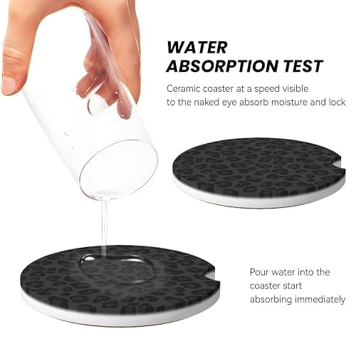 GACCAP Car Coasters for Cup Holders, 2 Pack Absorbent Ceramics Anti Slip Universal 2.56 Inch Car Cup Coaster for Women Men, Car Interior Accessories - Black Leopard Cheetah Print thumbnail 4