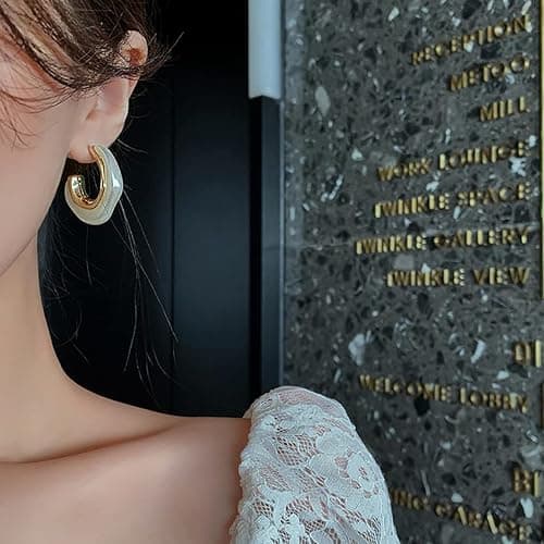 ROGOWOL Acrylic Resin C Shape Open Hoop Earrings with Pearl Ball Back Hypoallergenic Double Sided Faux Pearl Statement Hoop Earrings for Women - 8-Pearl White thumbnail 4
