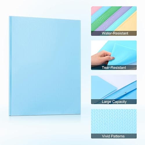 ViVin Sturdy Plastic Folder with Pockets,6 Pack,Heavy Duty Two Pocket 3 Prong Folders,Holds Letter Size Paper,File Folders with Business Card Slot for School Home and Office(Light Blue) thumbnail 4