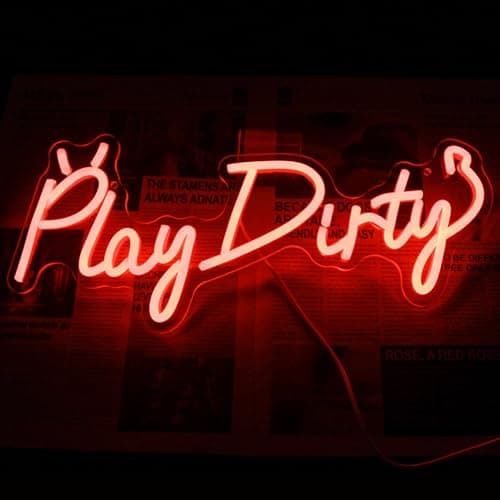 Play Dirty Neon Sign Red Letter LED Neon Lights Signs Devil Neon Signs for Wall Decor Satan Neon Lights for Bedroom Dimmable Red Words Neon Light Up Sign for Bar Man Cave Party Decor - Red thumbnail 5