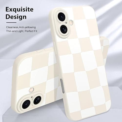 KANGHAR Compatible with iPhone 16 Case Checkered -White | Silicone Cute Pattern, Camera Protection Soft Slim Phone Case for Girls Women thumbnail 3