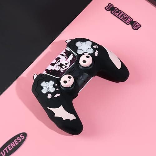 GeekShare Halloween ps5 Controller Skin Set Sweetheart Skull Design Anti-Slip Silicone Cover for ps5 Wireless Controller with 2 Thumb Grips & 2 Stickers (Black) thumbnail 6