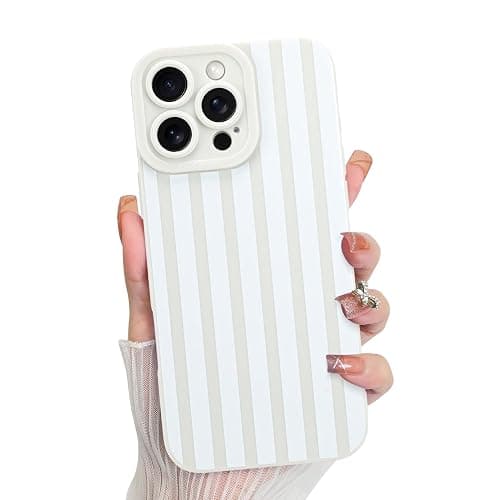 KANGHAR Compatible with iPhone 16 Pro Case, Silicone Stripes Cute Pattern, Camera Protection Soft Slim Phone Case for Phone Case -White - Image 1