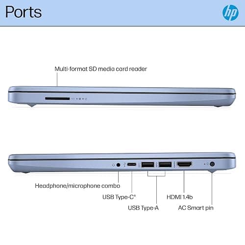 HP 14 Laptop Student Business 2025 Flagship Computer, AI Copilot, 4-Core 13th Gen Intel CPU, 16GB RAM 628GB Storage (128GB UFS+ 500GB Ext), 1-Yr Office 365, Long Battery HubxcelAccessory Win 11S Blue thumbnail 9