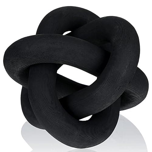 Yalikop 3 Link Wood Knot Decor Rustic Table Shelf Accents, Black | Hand Carved Chain Link, Boho Decorative Knot for Coffee Table Bookshelf, Modern Rustic Accents for Living Room Bedroom - Image 1