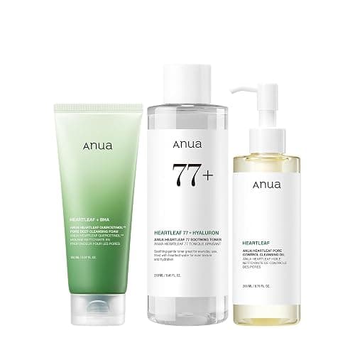 Anua Heartleaf Cleansing Oil & Deep Cleansing Foam & Soothing Toner, Pore Control, Gentle Korean Skincare - Image 1
