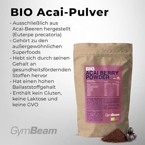 GymBeam Bio Acai Pulver - Hochwertiges Superfood aus Acai-Beeren (Euterpe precatoria), reich an Ballaststoffen, Omega 3, 6, 9, ohne Gluten, Laktose, Zuckerzusatz, ideal für Smoothies & Veganer, 100 g thumbnail 2