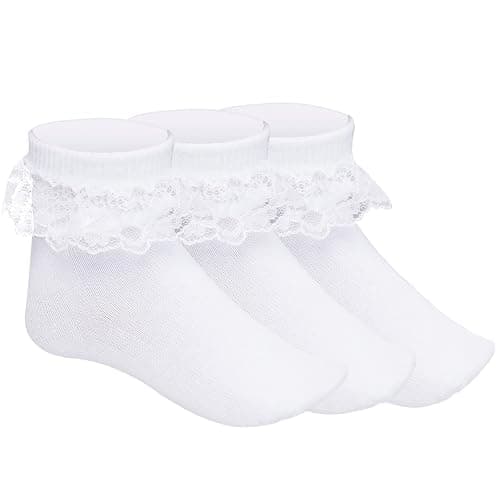 Pistha 3 Pairs Girls Ruffle Socks White Ruffled Lace Socks for Girls Toddler Frilly Dress - Image 1