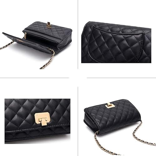 HAKSIM Women Black Quilted Purse Lattice Clutch Small Crossbody Shoulder Bag with Chain Strap Leather thumbnail 5