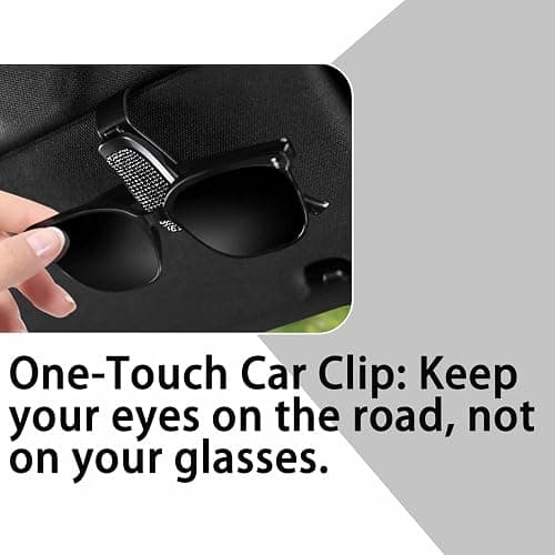 RAMMASUN Shimmering Rhinestone Car Visor Clips (2-Pack) - One-Handed Glam Sunglass Holder, Secure Clip for Sun Visor (Black) thumbnail 5