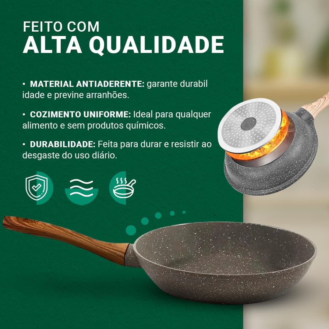 Frigideira Antiaderente de Cerâmica – Premium Ceramic Pan, Cabo de Madeira Ergonômico, Alta Durabilidade, Para Fogão a Gás, Elétrico e Indução - Linha Kydoublen thumbnail 4