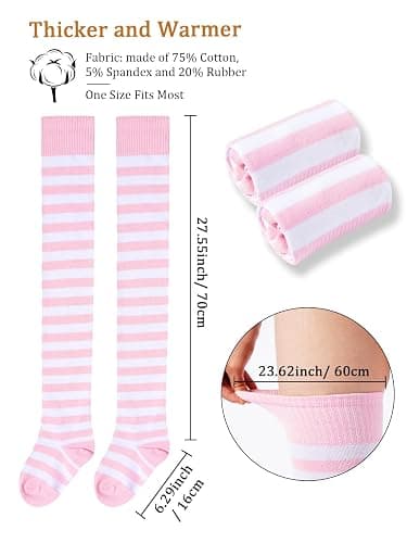 Moon Wood Womens Thigh High Socks Striped Knee High Socks Extra Long Cotton Knit Over the Knee Socks for Halloween thumbnail 4