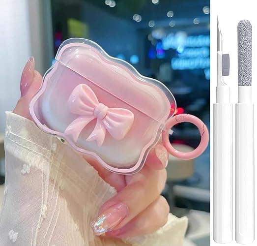 Cute AirPods Pro 2/1 Gen Clear Case, Girly 3D Bow Design Soft TPU Protective Shockproof Kawaii Apple iPod Pro 2nd/1st Generation Cover with Cleaner Pen & Keychain Girls Women 2023/2022/2019 - Pink - Bow Pink+Cleaner Kit thumbnail 9