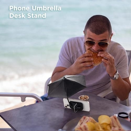 OUTXE Phone Umbrella for Sun, 360°Adjustable Shade Cover for Cell iPhone/Android/Kindle, Mini Cellphone Shield Suction Cup Stand Holder -Black thumbnail 4