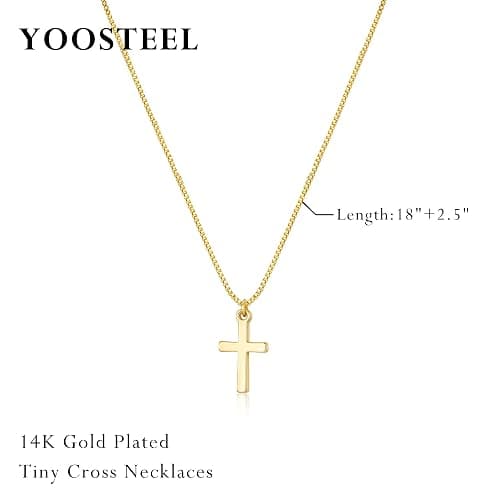 Yoosteel Cross Necklace for Women Girls - Dainty 14K-Gold-Plated Cross Choker Pendant Necklaces Simple Tiny Cute Necklace Christian Baptism Religious Faith Jewelry Gift Christmas Stuff for Teen Girl Women thumbnail 4