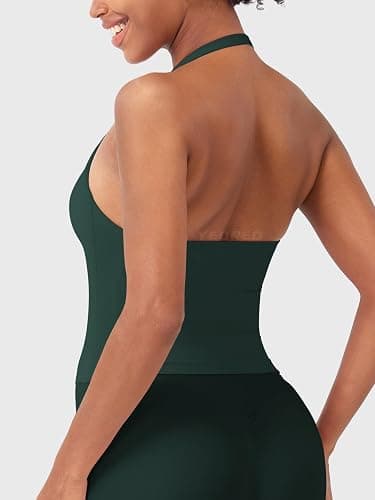 YEOREO SoftHue Women's Impact Halter Tank Top Longline Backless Scoop Neck Built-in Bra Sports Workout Gym Crop Top thumbnail 4