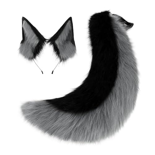 QinRuan Faux Fur Wolf Ears Headband Furry Dog Tail Set Animal Coustume Cospaly Halloween Party - Image 1