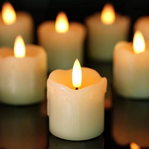 Homemory Flameless Votive Candles with Timer, 2" x 2" Real Wax, 400+Hour Realistic Black Wick Battery Operated Candles, Set of 6 for Wedding, Party and Holiday Decoration (Battery Included) - Image 1