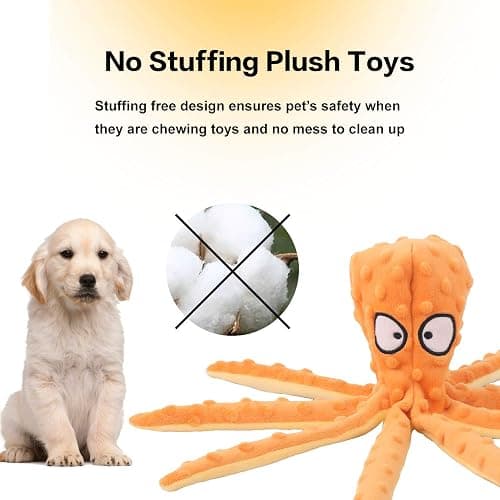 CPYOSN Octopus Squeaky Plush Dog Toys - No Stuffing, Crinkle, Durable for Puppy Teething, Small to Large Dogs, 2 Pack thumbnail 3