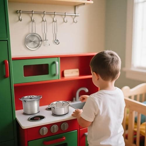 12Pcs Kids Pretend Play Kitchen Accessories Toy Stainless Steel Metal Pots and Pans Playset with Rack Mud Kitchen Accessories Toy Pots and Pans for Kids Toddler Age 3 Years Old thumbnail 7