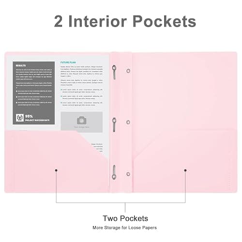 Two-Pocket-Folders with 3 Prongs, Letter Size Plastic Folders with Pockets and Prongs, Poly Plastic Folders for Office & School. 6 Pastel Colors (Pink - 6 Packs) thumbnail 5