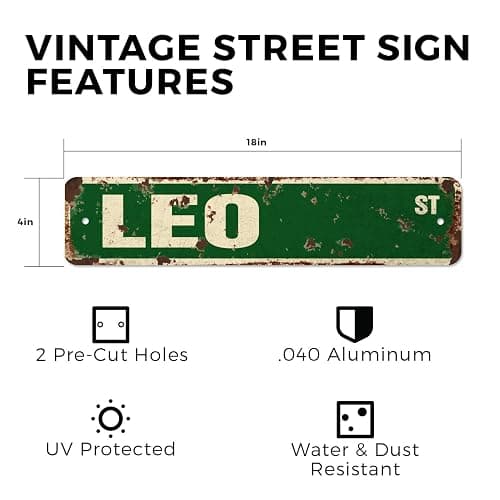 LEO Vintage Style Rustic Street Sign – Childrens Name Room Retro Decorative Wall Sign for Home, Bar, Garage, or Outdoor Use | 4" X 18" Aluminum Metal Road Sign thumbnail 3