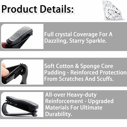 RAMMASUN Shimmering Rhinestone Car Visor Clips (2-Pack) - One-Handed Glam Sunglass Holder, Secure Clip for Sun Visor (Black) thumbnail 3