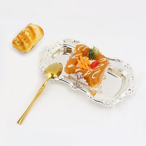 Quluxe Small Vintage Trinket Dish Jewelry Tray Perfume Organizer Tray for Wedding Photographer Detail Props Ceremony Antique Decor (Silver) thumbnail 5