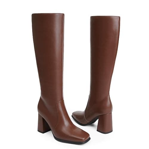 Modatope Knee High Boots Women Chunky Heel Square Toe Heeled Tall Boot for Women Fashion Side Zipper Long Boot thumbnail 7