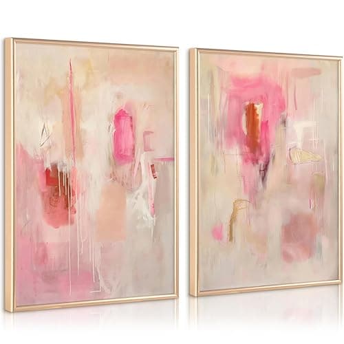 Tocliky Abstract Wall Art Neutral Modern Canvas Painting Decor Pink Beige Minimalist Wall Art Contemporary Abstract Poster Artwork for Living Room Bedroom 12x16 Inch Unframed Set of 2 - Image 1