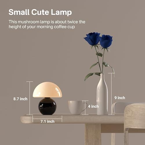 Dawnwake Mushroom Lamp Table Lamp for Bedroom,Desk Bedside Small Lamps for Living Room Night Stands,Mushroom Decor Cute Mini Modern Mid Century Lamps,Unique Aesthetic Home Living Room Decor(Black) thumbnail 7