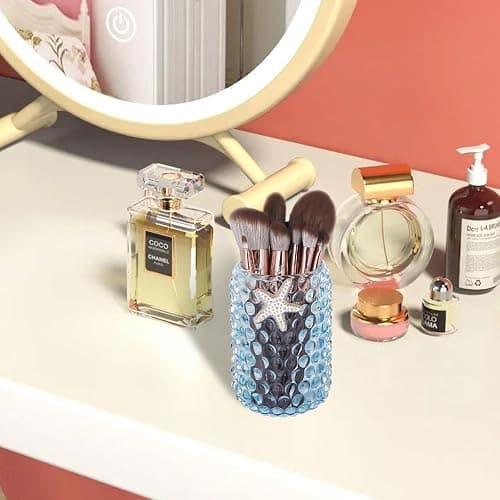Tonxus Makeup Brushes Holder,Cute Glass Cosmetic Brush Organizer Cup with Starfish Decor,Bubble Crystal Pencil Holder,Vanity Makeup Storage Cups for Eyeliner Eyebrow Pens (Light Blue) thumbnail 5