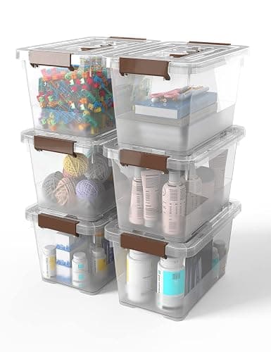 WYT 6-Pack Clear 7 Quart Storage Latch Box/Bins, Plastic Stackable Latching Box with Brown Handle and Lid, Multi-Purpose, 7 Litre thumbnail 7