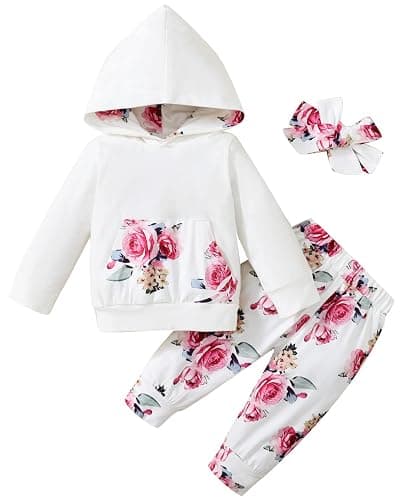 Yvowming Newborn Baby Girl Clothes Outfits Infant Hoodie Sweatshirt Pants Headband Toddler Girl Clothing Set - Image 1