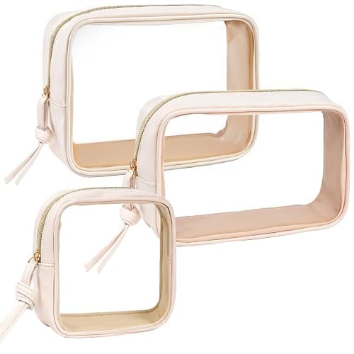 3Pcs Travel Clear Makeup Bag Set for Women, Transparent Toiletry Bag with Zipper Portable Makeup Pouch Organizer Waterproof Small Cosmetic Bag Compact Car Bag Organizer Car Accessories (White Set) - Image 1