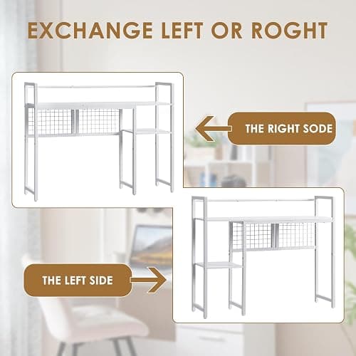 Grecodown 4-Tier Desk Hutch Shelf with Grid Panel, 36” Desktop Bookshelf for Monitor, Office & Home (White, 36") thumbnail 8