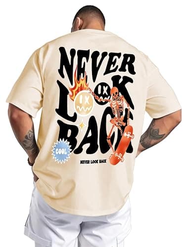 UOUA Men's Graphic Tees Oversized Short Sleeve T-Shirt | 100% Cotton, Ribbed Crewneck, Vintage Streetwear, Summer Casual Tops - Image 1