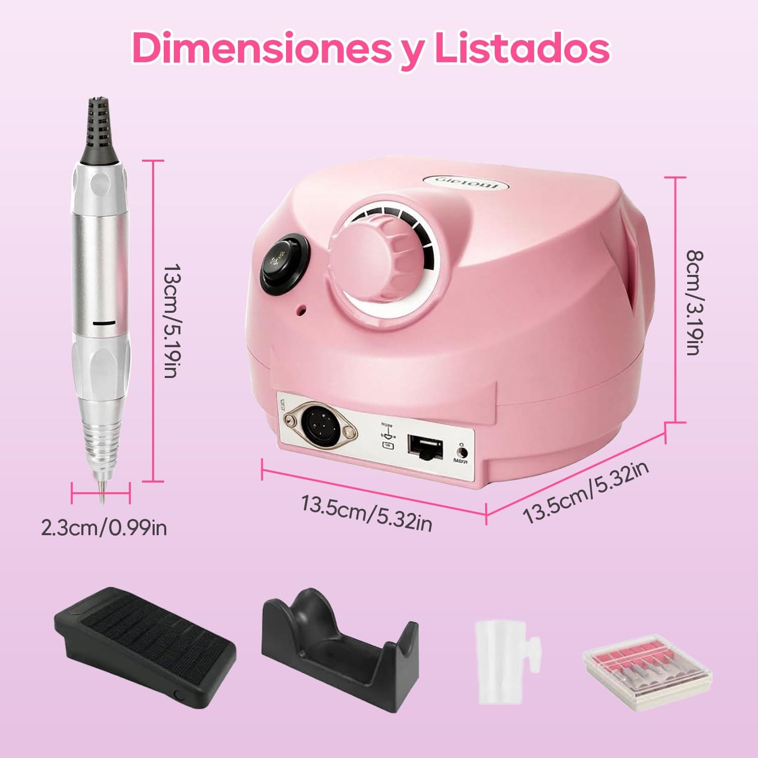 Nail Drill para Uñas Profesional,40000RPM Torno Electrico,para Uñas con 6 Tipos Cabezales de Lijado y Bandas de Lijado,Velocidad Ajustable Máquina de Lima Uñas,Manicura en casa y salón thumbnail 8