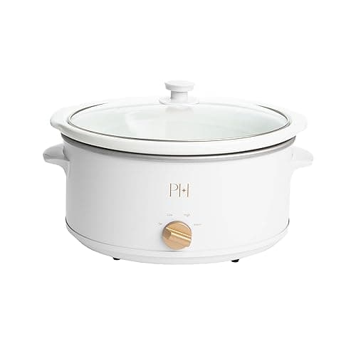 Paris Hilton 6-Quart Manual Slow Cooker, Features Three Settings (Low, High, Warm), Naturally Nonstick and Dishwasher Safe Stoneware Insert, Family Sized Capacity, White - Image 1