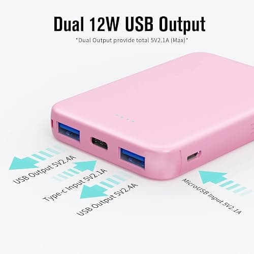 VANYUST S22 Portable Charger, Mini Colorful Power Bank, 5000mAh External Battery Pack Compatible with iPhone 15/14/13/12/11/X All Series and Android Phone, Pink thumbnail 4