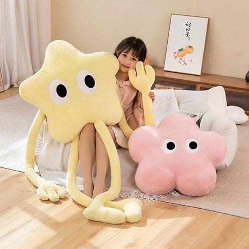 Paperre Star Shaped Pillow with Big Eyes, 64 Inch Star Shaped Plush Pillow Stuffed Cushion Decorative Throw Pillow, Star Pillow for Bedroom (Yellow) thumbnail 4