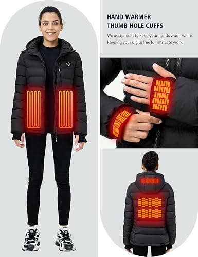 iHood Women's Heated Puffer Jacket With 12V Battery Pack-Insulated Water-Resistant Hooded Hand-Heating Electric Heated Jacket thumbnail 7