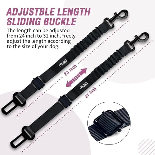 COOYOO Dog Seat Belt,Retractable Dog Car Harness Seat Belt for Car Adjustable Nylon Pet Safety Seat Belts Heavy Duty & Elastic Bungee Buffer thumbnail 4