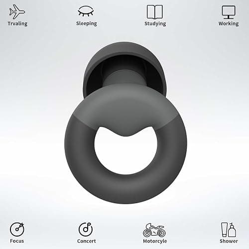 JUSTRVN Ear Plugs for Sleeping, 2 Pairs of Reusable Earplugs for Noise Reduction 25dB-30dB with 8 Ear Tips, Soft Hearing Protection Ear Plugs for Concert,Noise Sensitivity, Study & Work, Black thumbnail 2