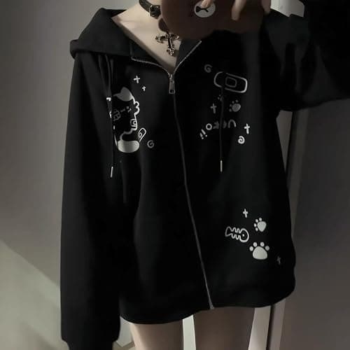 Wayolyn Kawaii Cute Cat Graphic Hoodie Y2k Zip Up Harajuku Clothes Oversized Pullover Sweatshirt Streetwear Jacket thumbnail 3